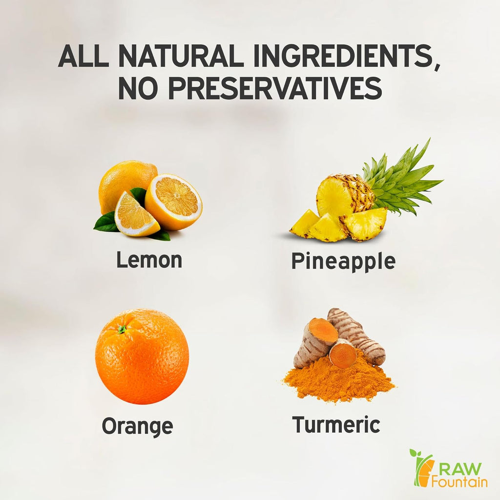 20 Immunity Shots w/Orange, Lemon, Pineapple, Turmeric 2fl Oz, Packed w/Vitamin C, Raw, Cold Pressed, Unpasteurized, Boosts Immunity, All Natural, No Artificial Flavors or Preservatives