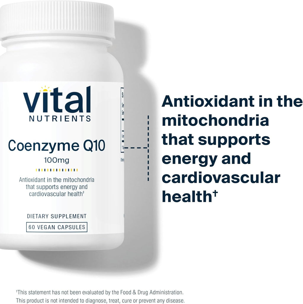 Vital Nutrients CoQ10 100mg | Vegan Supplement | CoEnzyme Q10 from Ubiquinone | Potent Antioxidant to Support Heart Health and Energy Levels* | Gluten, Dairy and Soy Free | Non-GMO | 60 Capsules