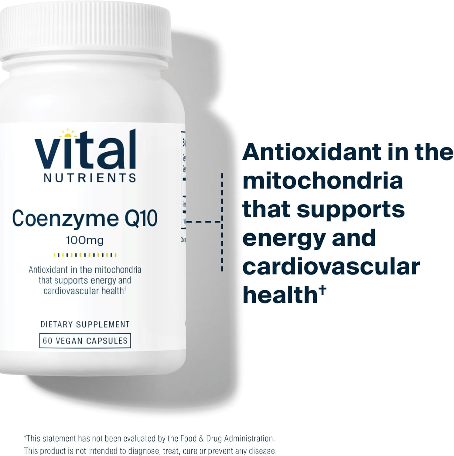 Vital Nutrients CoQ10 100mg | Vegan Supplement | CoEnzyme Q10 from Ubiquinone | Potent Antioxidant to Support Heart Health and Energy Levels* | Gluten, Dairy and Soy Free | Non-GMO | 60 Capsules