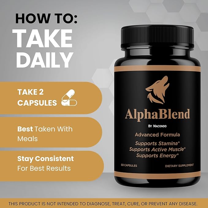 Alpha Blend Capsules - Official AlphaBlend Pills Advanced Formula Support - Maximum Strength, All Natural Supplement for Overall Health & Wellness, 60 Capsules for 1 Month