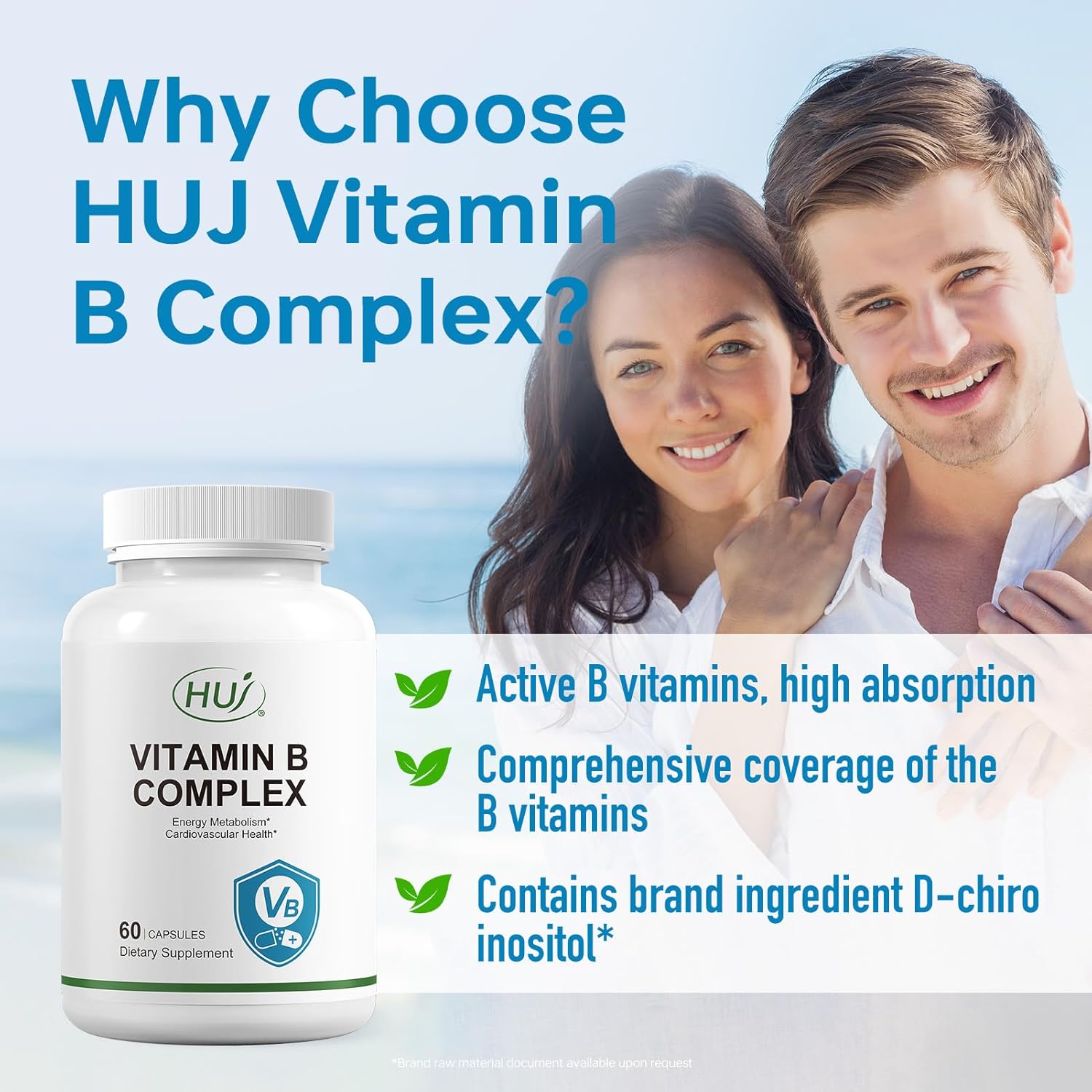 HUJ Vitamin B Complex - B Vitamins Supplement to Support Energy Metabolism, Cardiovascular Health - 60 Capsules