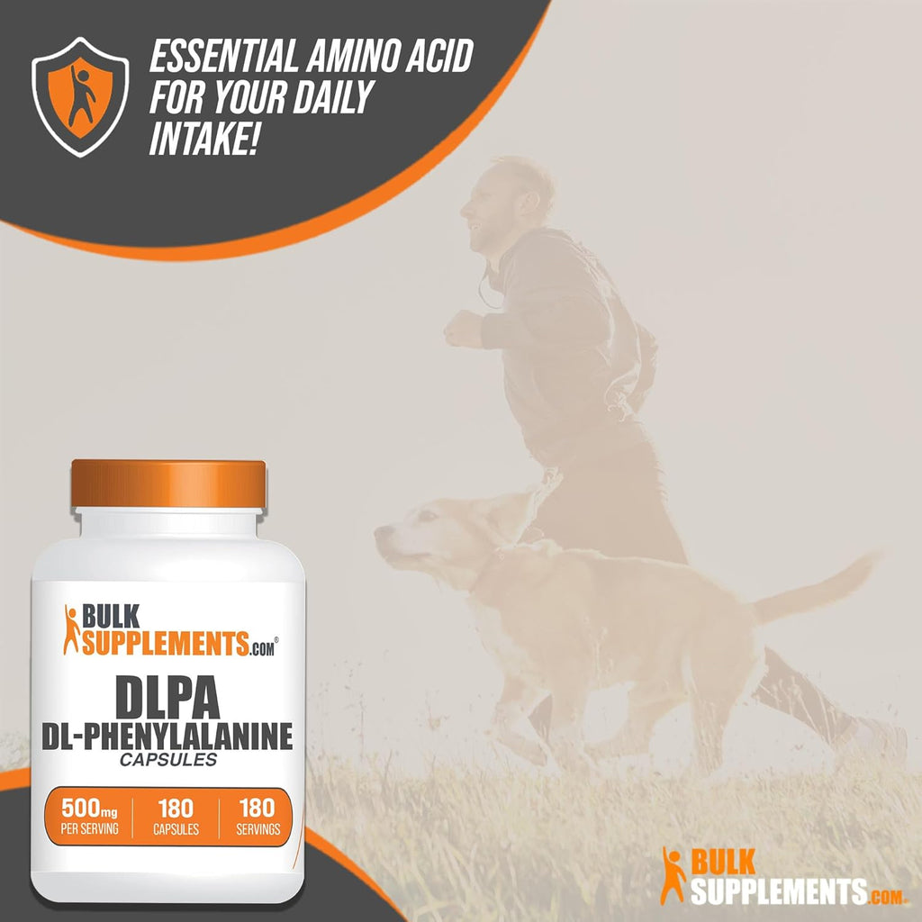 BulkSupplements.com DL-Phenylalanine Capsules - DLPA Capsules, DL-Phenylalanine 500mg - DLPA Supplements, Amino Acid Supplement - Gluten Free, 1 Capsule per Serving, 180 Capsules