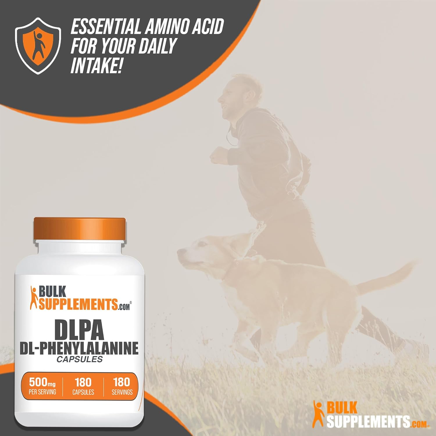 BulkSupplements.com DL-Phenylalanine Capsules - DLPA Capsules, DL-Phenylalanine 500mg - DLPA Supplements, Amino Acid Supplement - Gluten Free, 1 Capsule per Serving, 180 Capsules