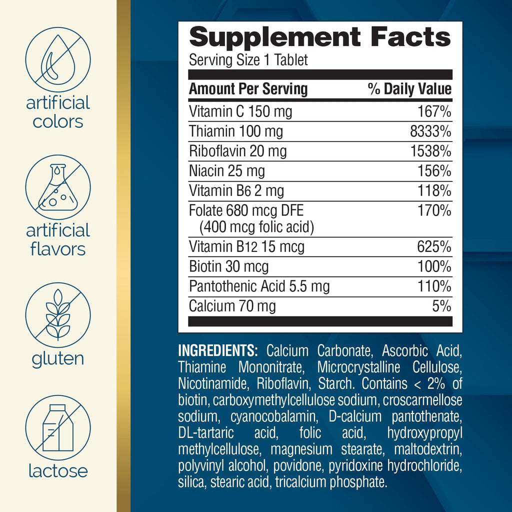 Nature's Wonder Super B Complex with Vitamin C, Vitamin B12, & Folic Acid – Supports Energy Metabolism, Immune Function, Nervous System, Skin & Muscle Health, 150 Tablets