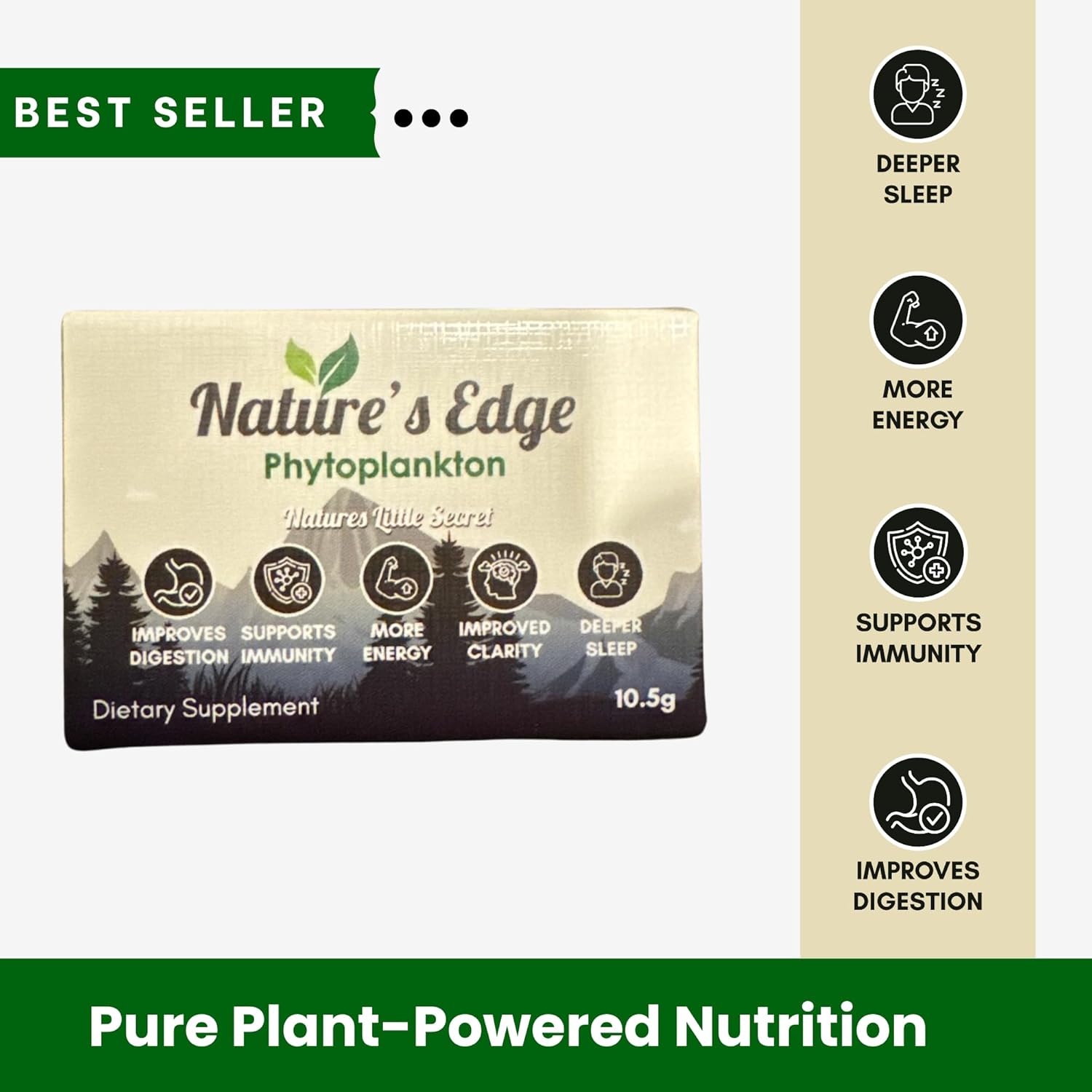 Natures Edge Pure Marine Phytoplankton Powder - Supports Energy, Immune Health, Digestion - Essential Vitamins, Minerals, Omega-3 Greens Powders - Superfood Powder's Healthy Sleep, Gut Health - 10.5g