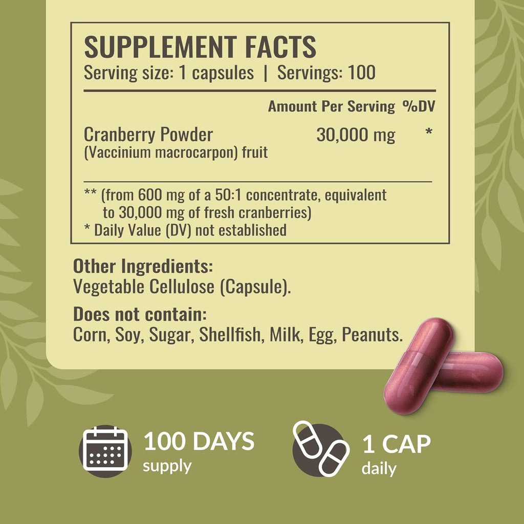 HERBAMAMA Cranberry Extract Capsules - 30,000mg Cranberry Powder for Urinary Tract Support - Vegan, Non-GMO Bladder Support Supplement, 100 Caps (Pack of 2)