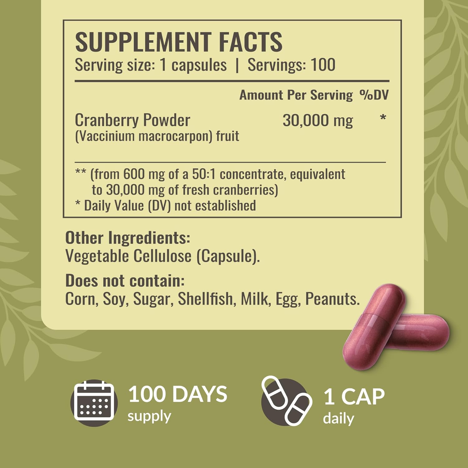 HERBAMAMA Cranberry Extract Capsules - 30,000mg Cranberry Powder for Urinary Tract Support - Vegan, Non-GMO Bladder Support Supplement, 100 Caps (Pack of 2)