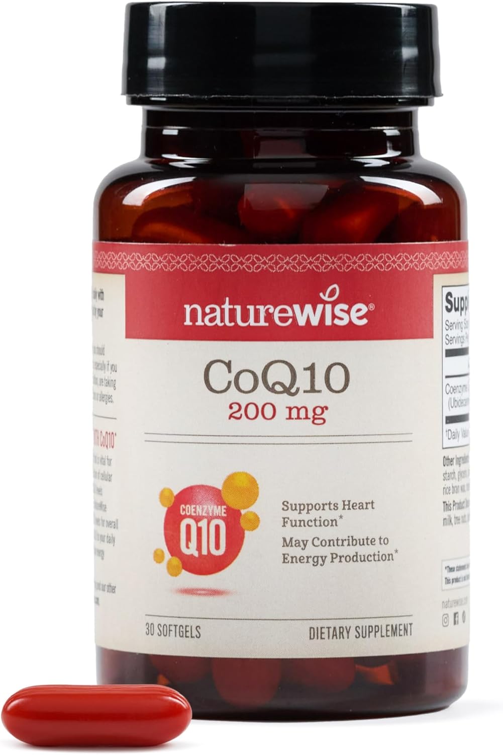 NatureWise CoQ10 200mg Softgels, High Potency Ubiquinone - Coenzyme Q10 Supplement - Antioxidant for Heart Health + Energy - Vegan, Non-GMO, Gluten-Free - 30 Count[1-Month Supply]