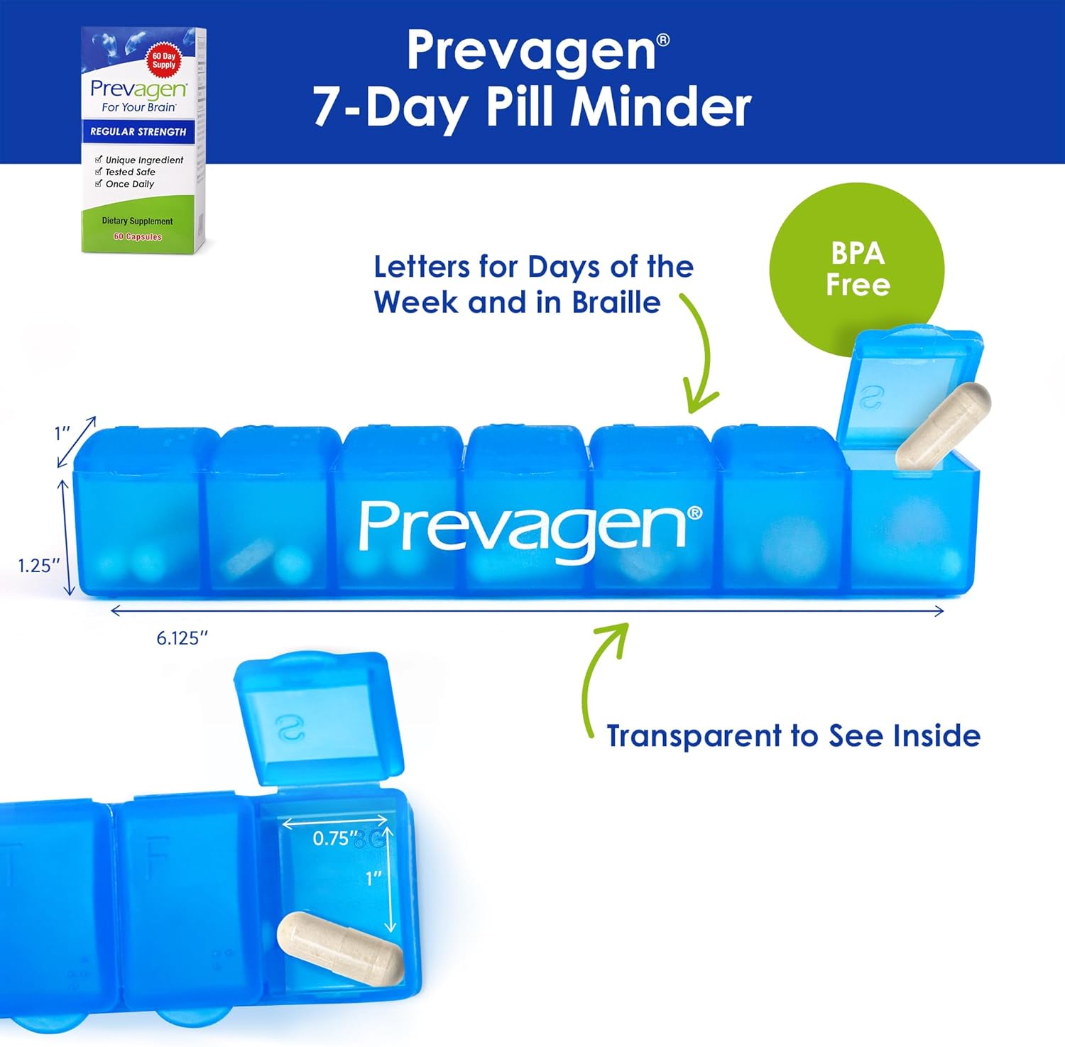 Prevagen Regular Strength - 60 Capsules (2 Month Supply) | Formulated for Your Brain | 10mg of Apoaequorin Plus Vitamin D3 with 7-Day Pill Minder