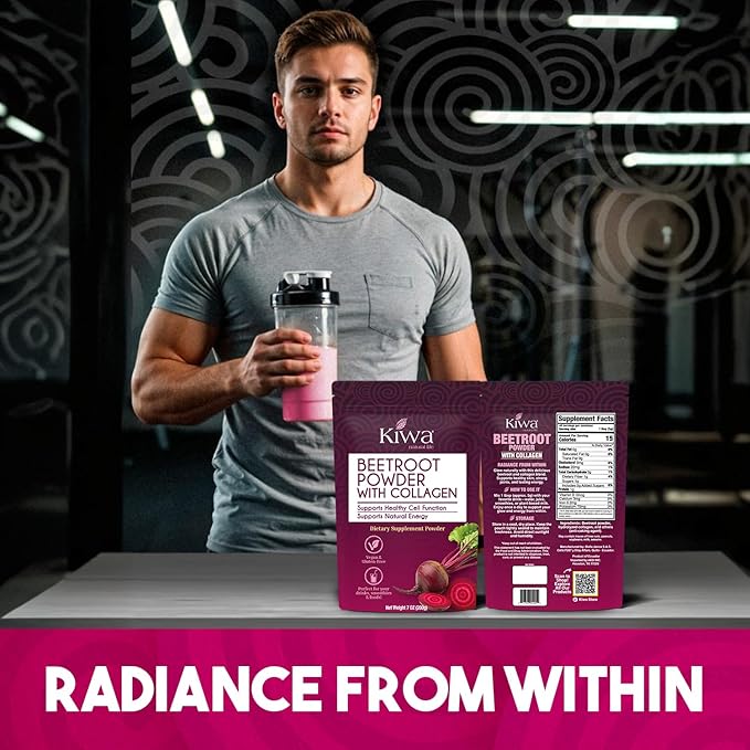 Kiwa Beetroot Powder with Collagen 2-Pack – Vegan, Gluten-Free Dietary Supplement – Supports Natural Energy & Healthy Cell Function – 7oz Bags