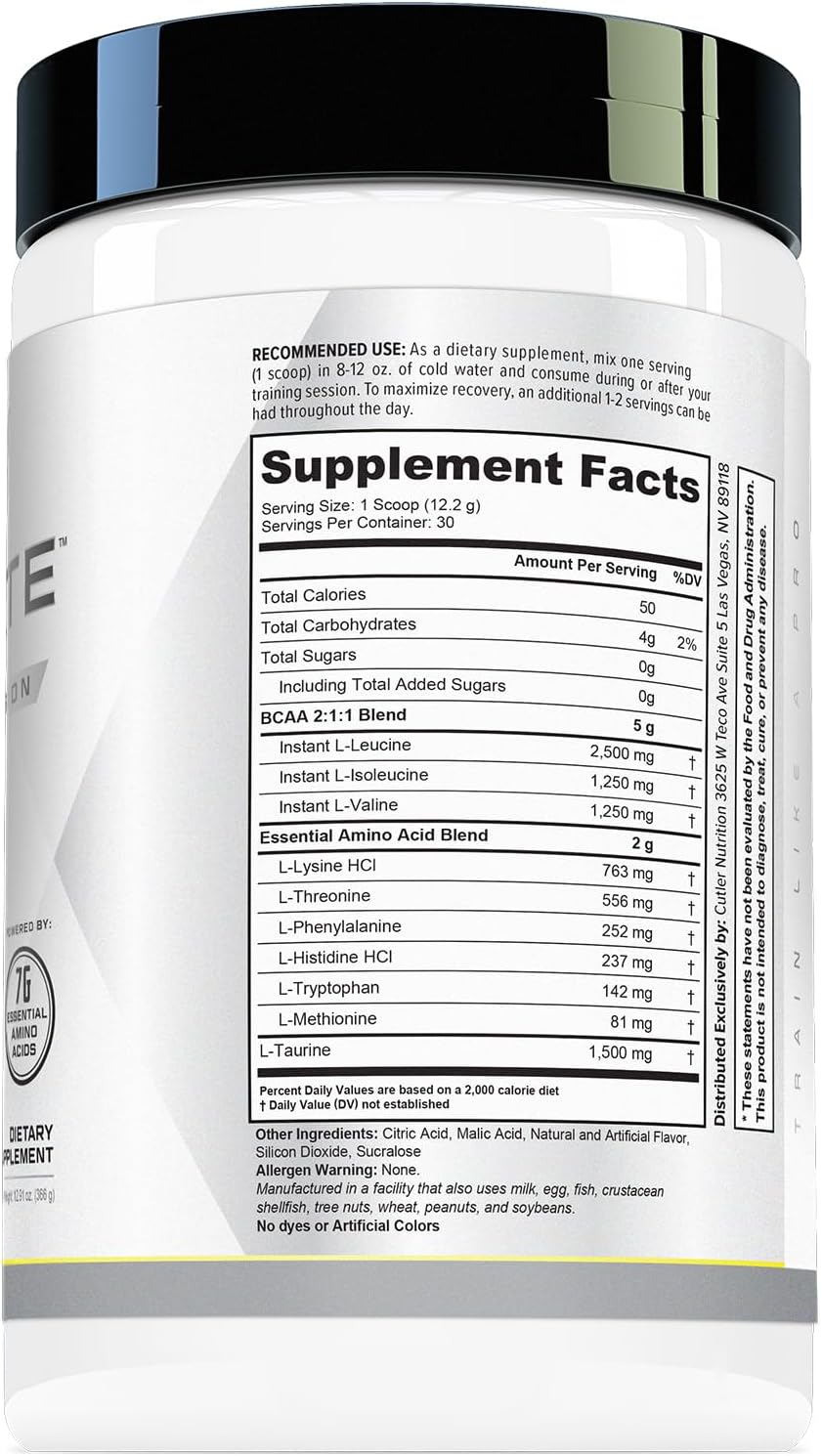 Cutler Nutrition Generate EAA and BCAA Powder: Best Branched Chain Amino Acids Supplement with Essential Amino Acids, 5g BCAAs, 2g EAAs for Lean Muscle Mass | Sour Lemonade, 30 Servings