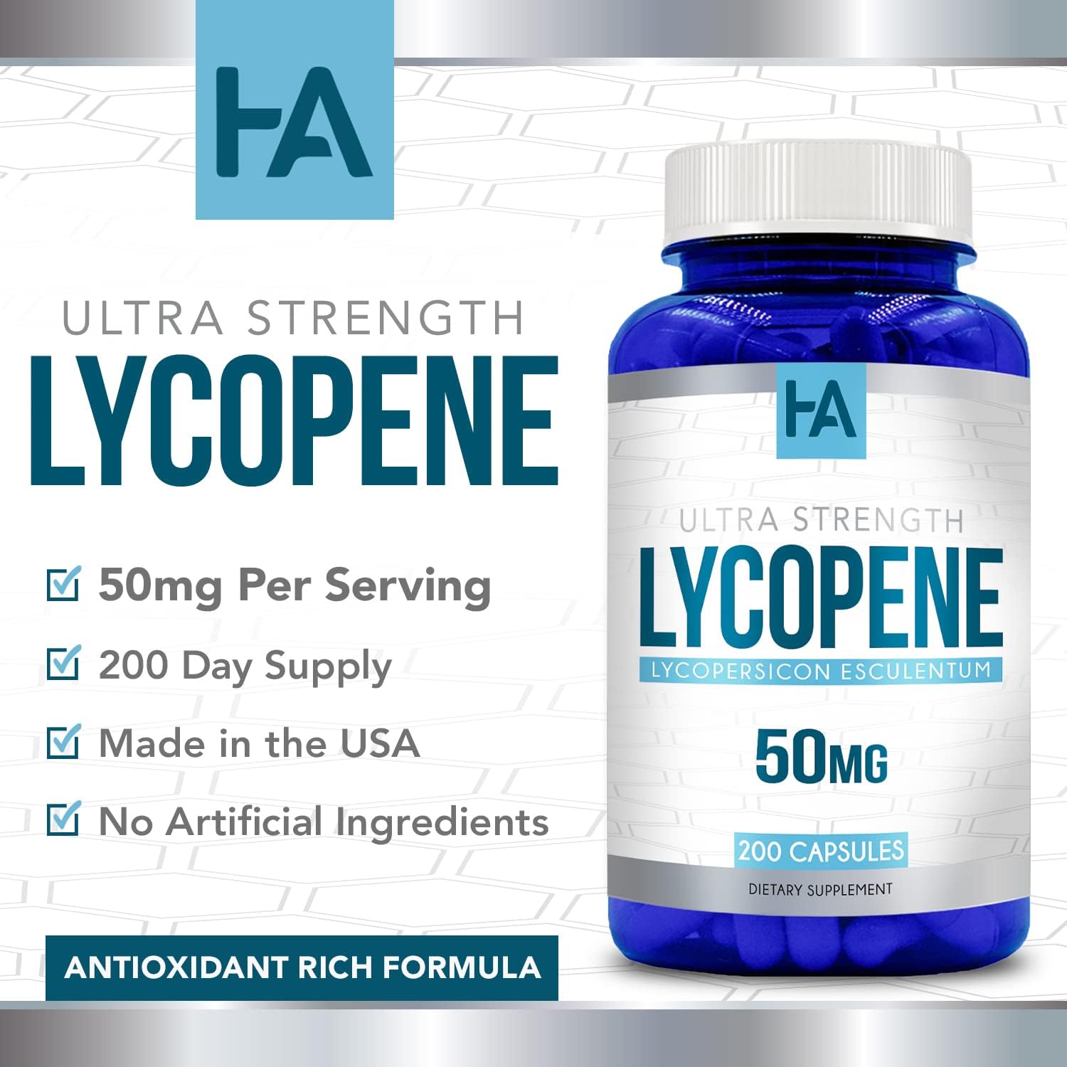Naturally Derived Lycopene Supplement | Tomato Based Lycopene 50mg Antioxidant and Carotenoid Supplement for Heart and Prostate Support | Vegan Non-GMO & Made in US cGMP Labs (200 Veggie Capsules)