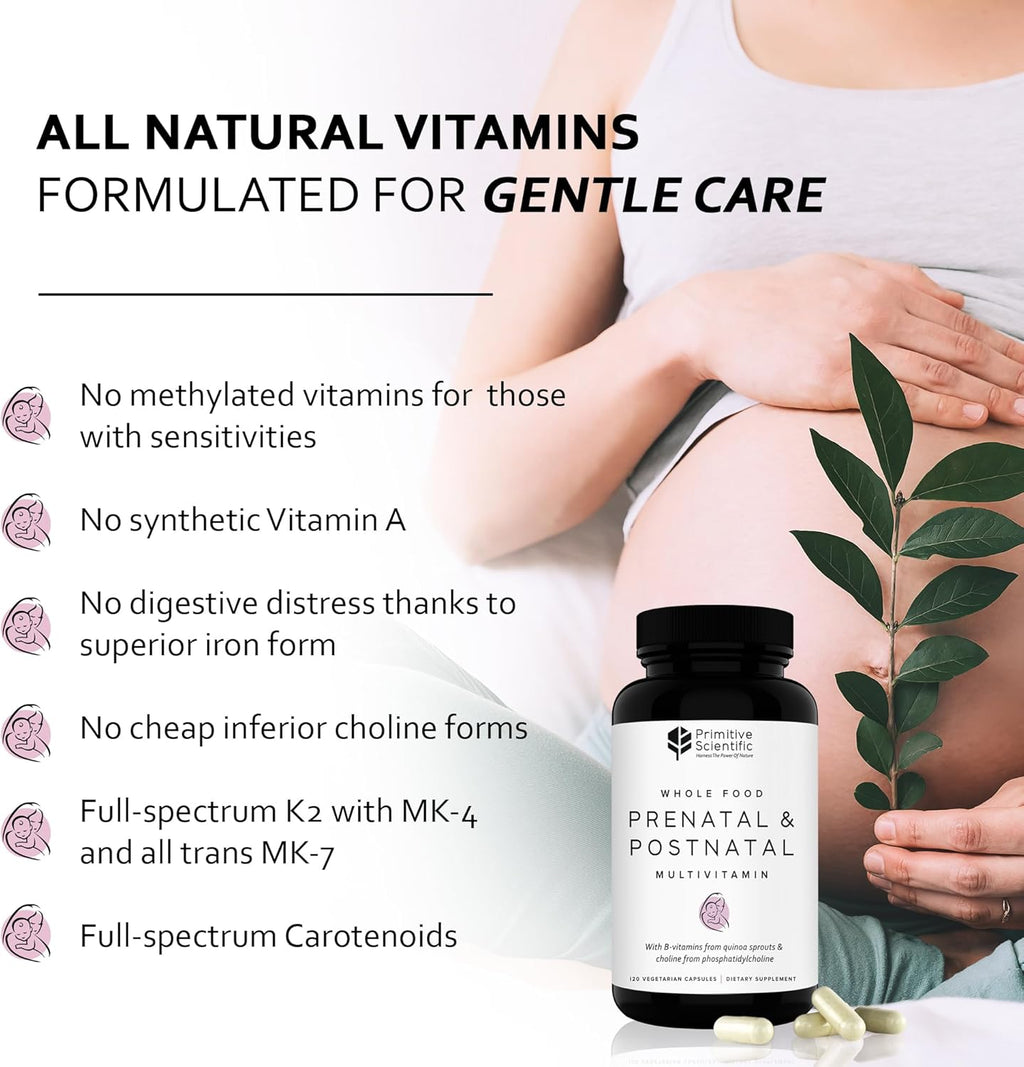 Prenatal and Postnatal Multivitamin for Women, with Vitamins A, B, C, D, E, Iodine, and Ginger for Mother & Baby Support, Non-GMO, Gluten-Free (120ct)