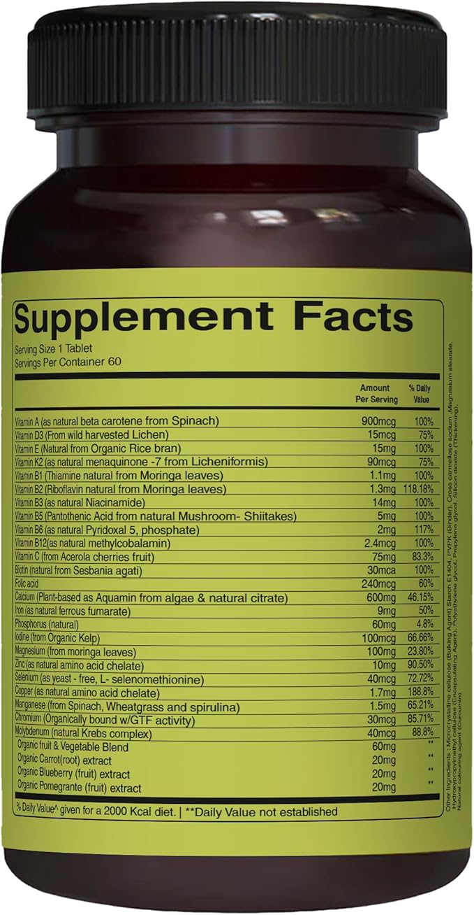 Pure Nutrition Whole Food Multivitamin for Women | 60 Tabs | One-A-Day | 100% RDA | 24 Natural Vitamins and Minerals | All Natural Plant Based Women's Multivitamin | 2 Months Supply