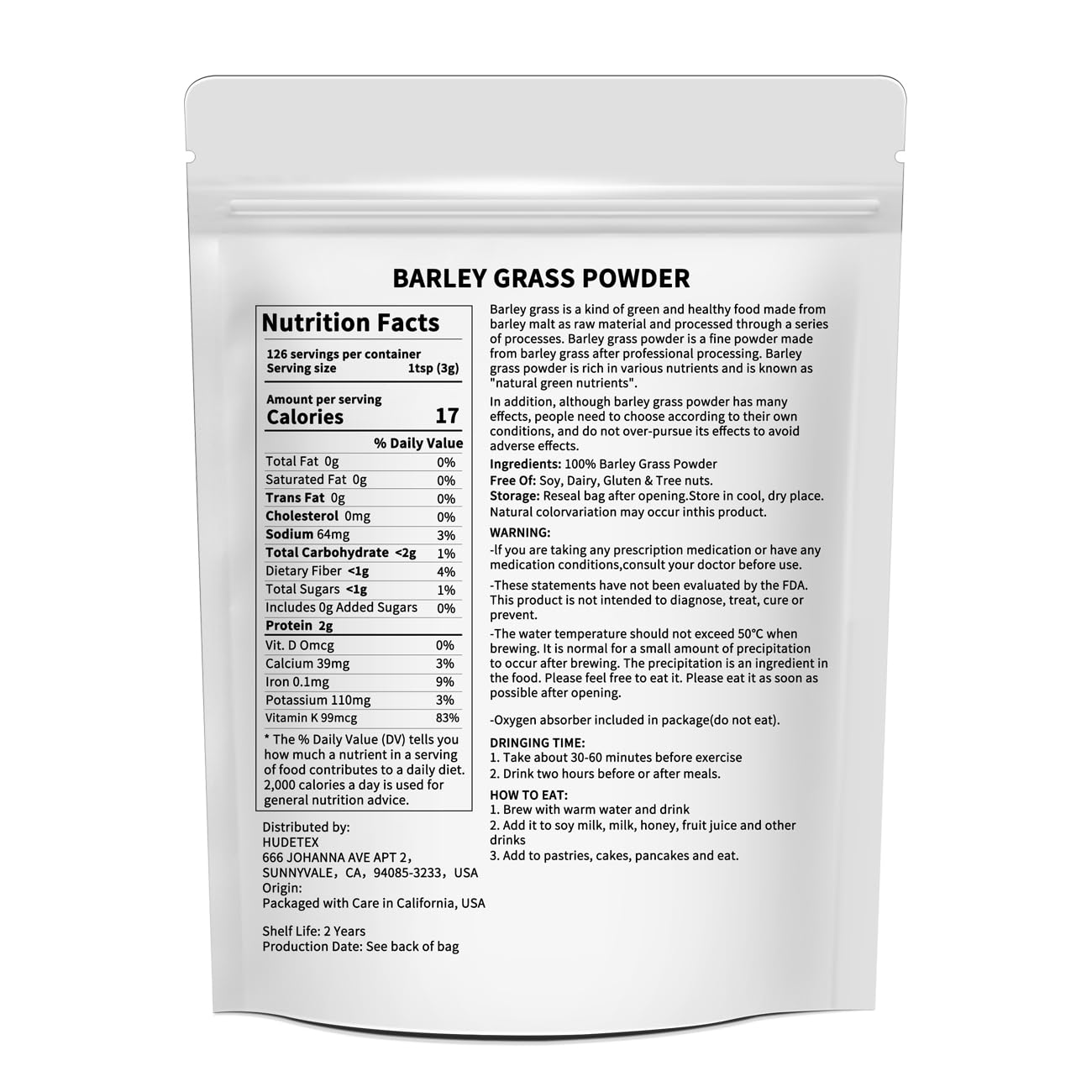 Barley Grass Juice Powder 13 oz - 100% Pure Wheatgrass Powder, Supports Cardiovascular, Liver and Digestive Function, Vegan, No Maltodextrin & Sugar.