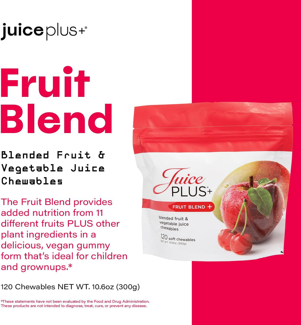 Juice Plus+ Fruit Blend Soft Chews (Chewables) - Boost Your Nutrition with 11 Fruits & Plant Ingredients - Vegan Gummy for Kids & Adults - Vitamins, Whole Food Nutrition - 1 Pouch (1-Mo, 30 Chews)