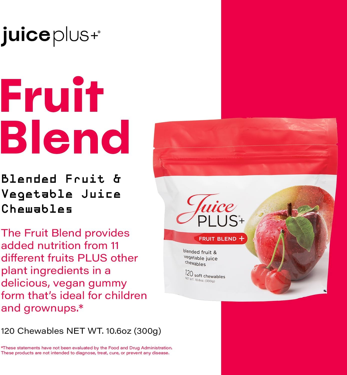 Juice Plus+ Fruit Blend Soft Chews (Chewables) - Boost Your Nutrition with 11 Fruits & Plant Ingredients - Vegan Gummy for Kids & Adults - Vitamins, Whole Food Nutrition - 1 Pouch (1-Mo, 30 Chews)