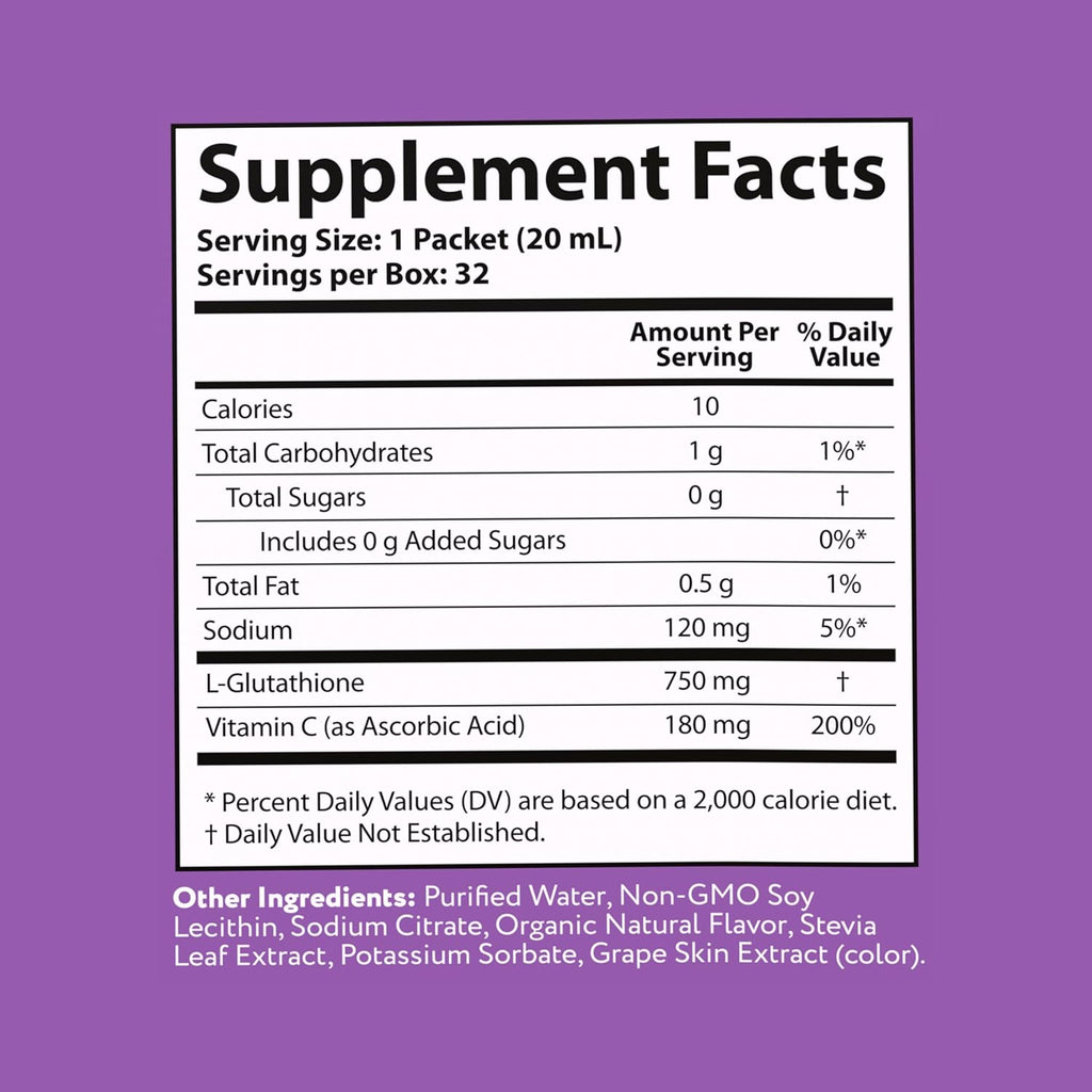 Aurora Nutrascience Mega-Liposomal Liquid Glutathione, Immune & Antioxidant Gut Health Support Supplement, 750 mg per Serving, Non-GMO, Sugar-Free, 32 Single Serve Packets