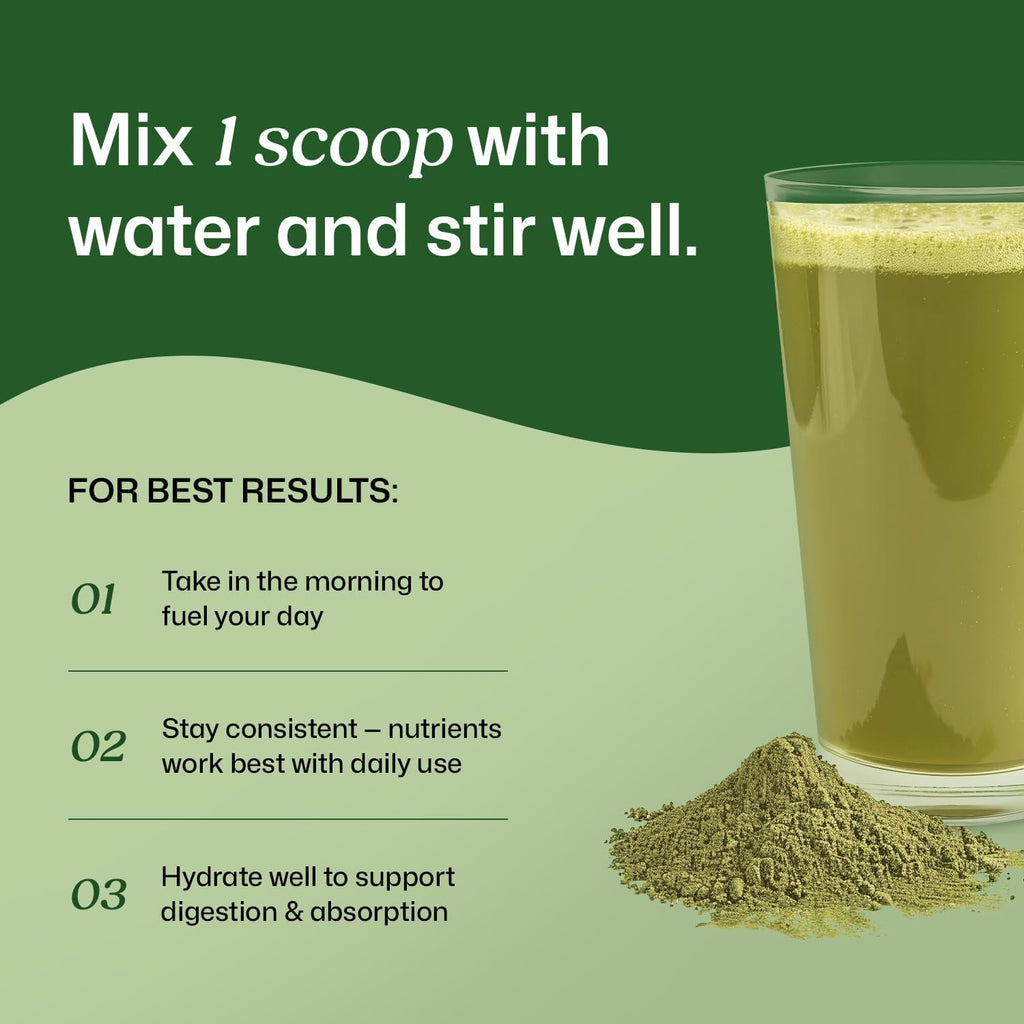 ColonBroom Superfood Greens Powder Supplement | Super Greens Juice Powder with Probiotics, Prebiotics, Spirulina & Chlorella | Natural for Energy, Immunity, Digestion & Detox Support | 28 Servings