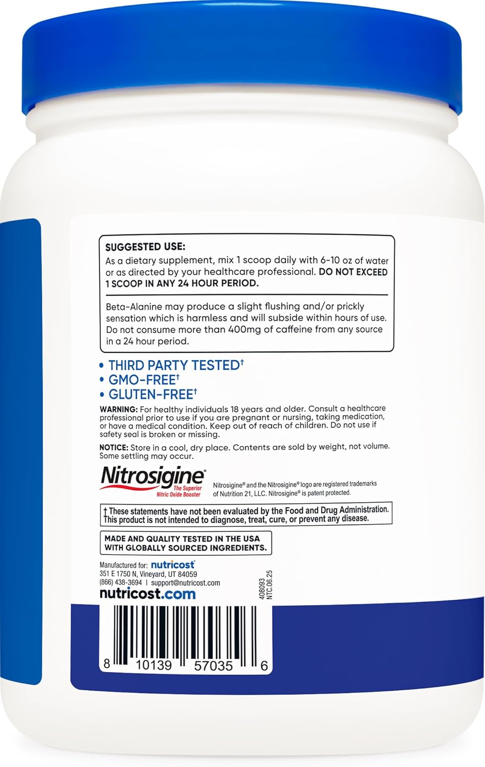 Nutricost Pre-Workout Complex Powder (60 Servings, Blue Raspberry) - Pre-Workout Supplement with Beta-Alanine, Taurine & Amino Acids