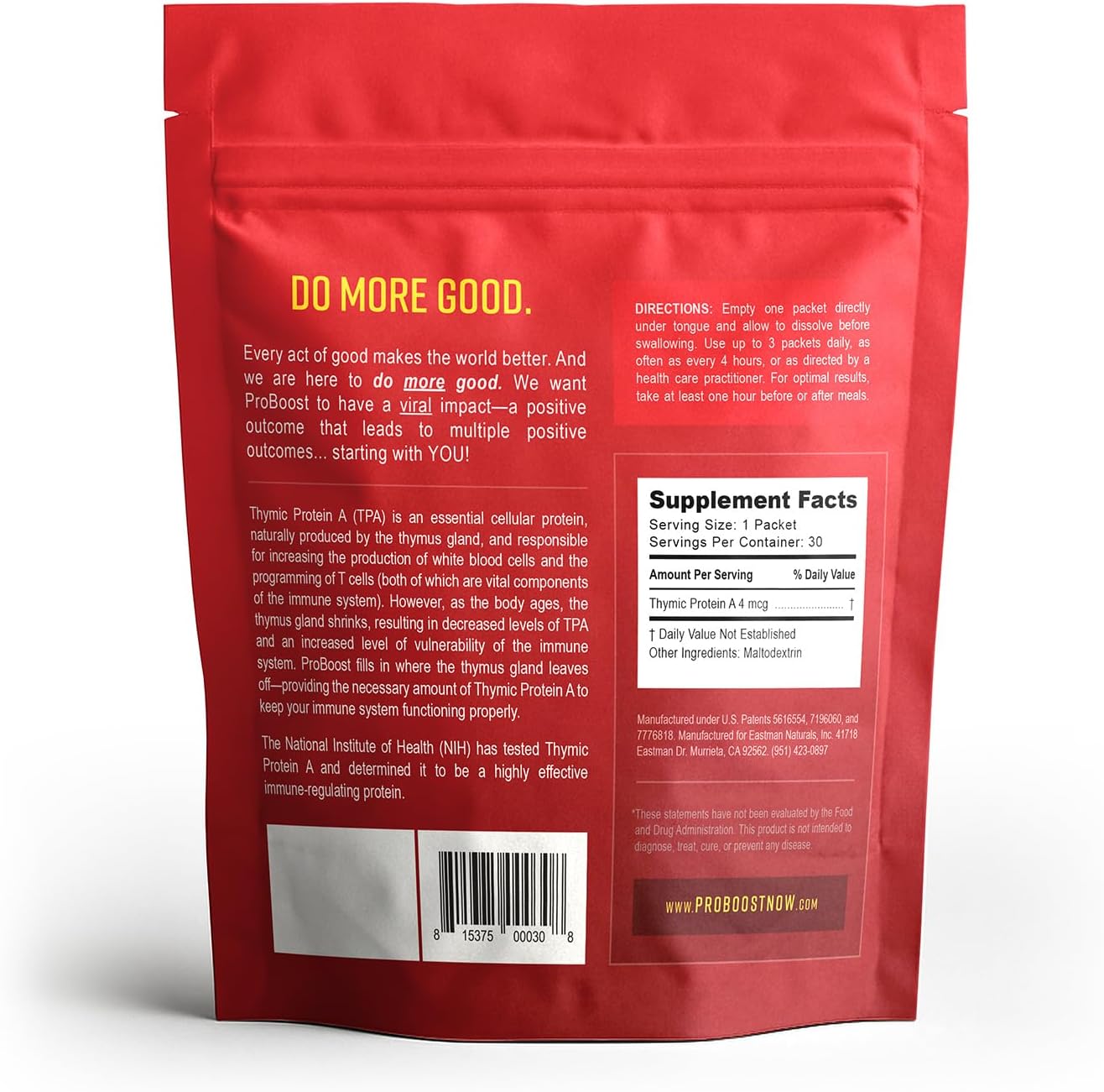 Thymic Protein A Powder Packets (4 McG TPA) – Immune System Support Supplement - All Natural, Non-GMO Formula - 30 Packets
