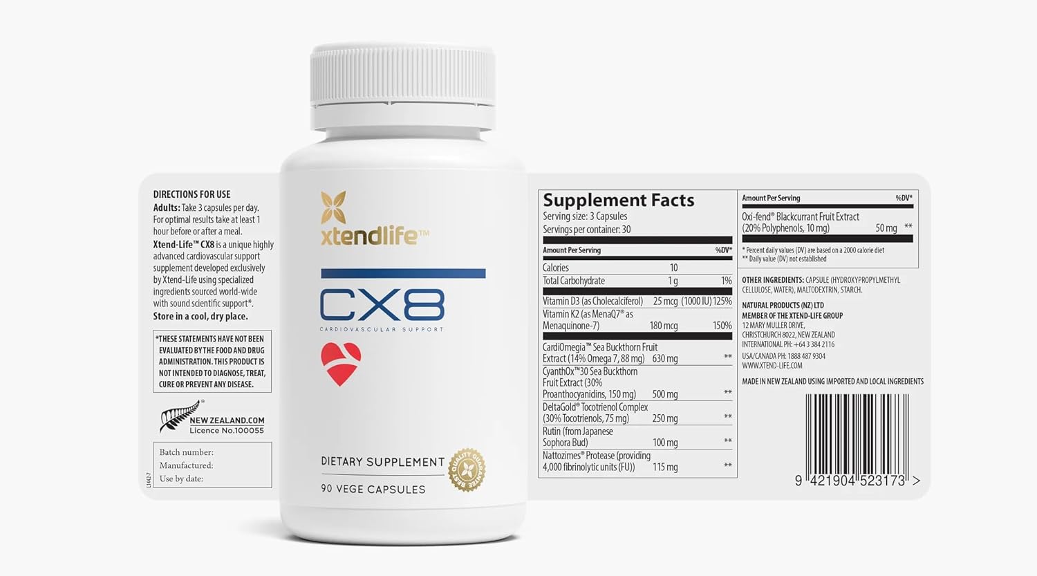 Xtendlife CX8 Heart Health Supplement- Vitamin K2 MK7, Vitamin D3, Tocotrienols, and Sea Buckthorn for Cardiovascular Health - 30 Day Supply