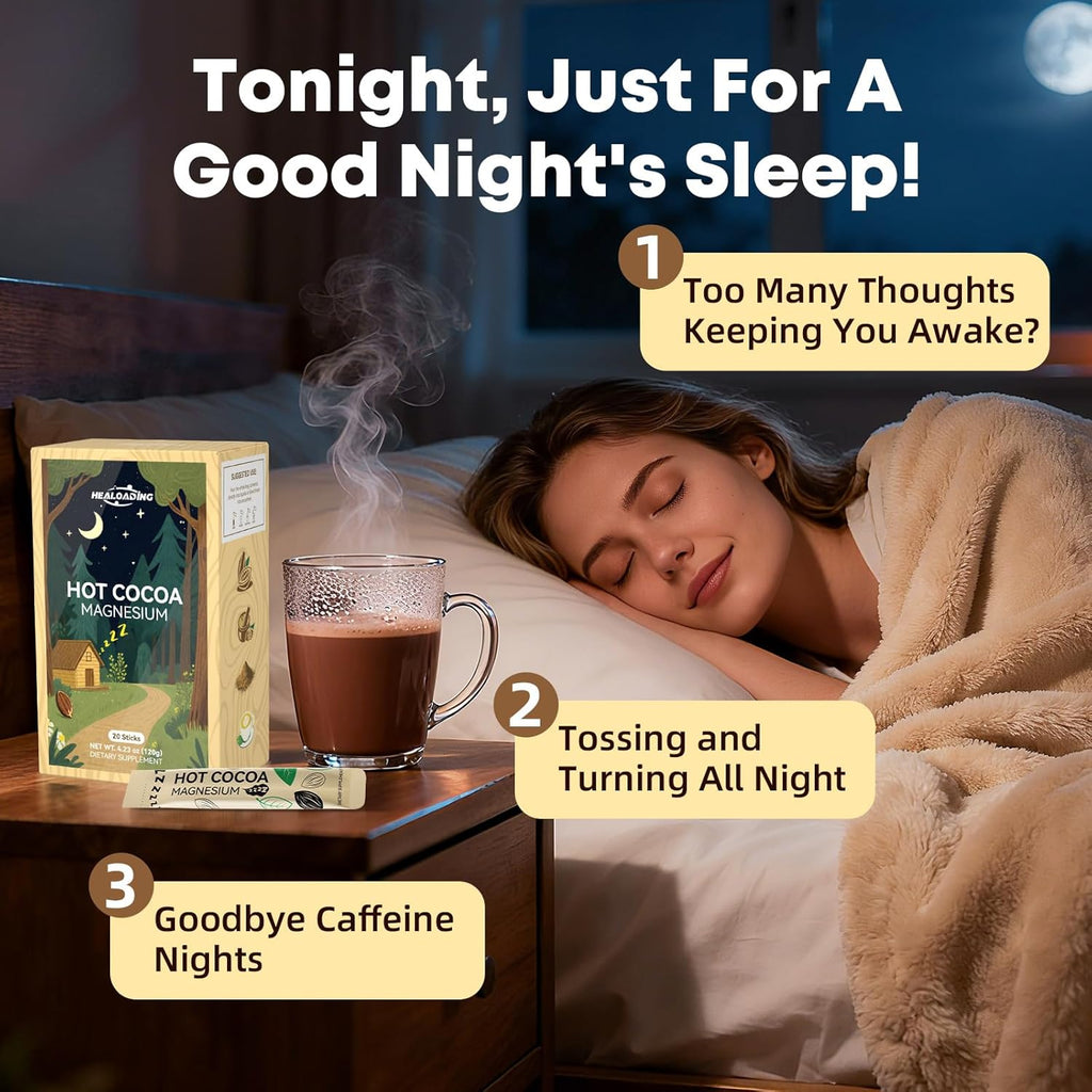Nighttime Magnesium Hot Cocoa Powder：Natural Sleep Aid Drink Mix for Adults, Relaxing Evening Drink with Magnesium L-Theanine & Reishi-Calming Cocoa Blend Non-GMO