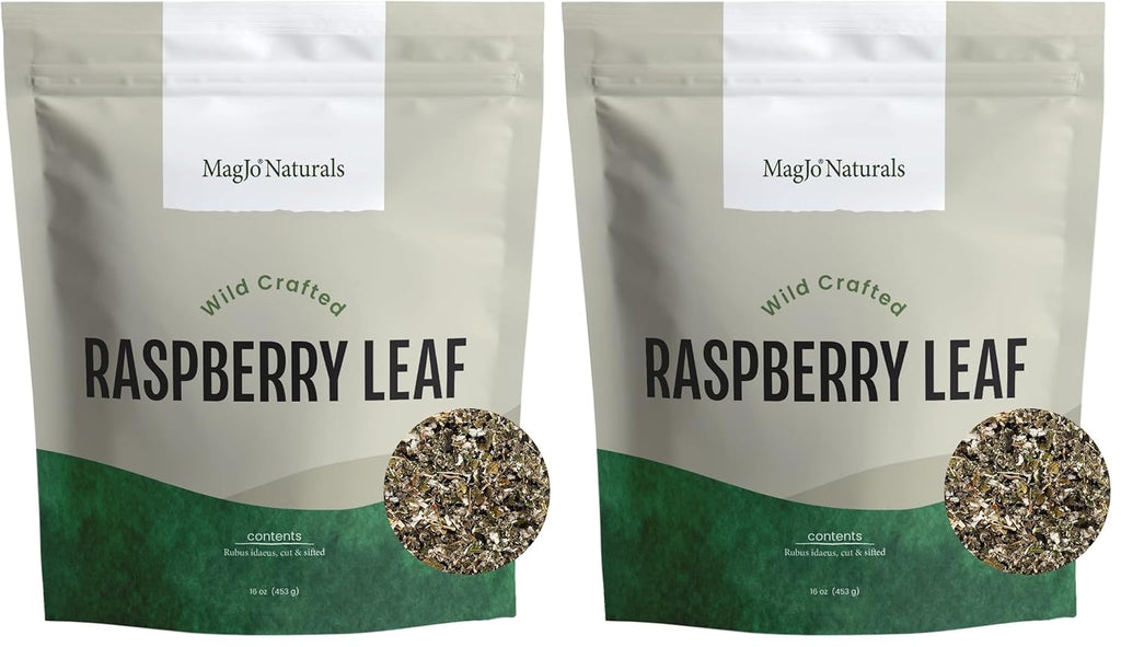 MagJo Naturals, Red Raspberry Leaf (16 Oz) Dried leaves, Wild-Harvest, herbal tea, Cut & Sifted, Packaged in USA, resealable bag (Pack of 2)
