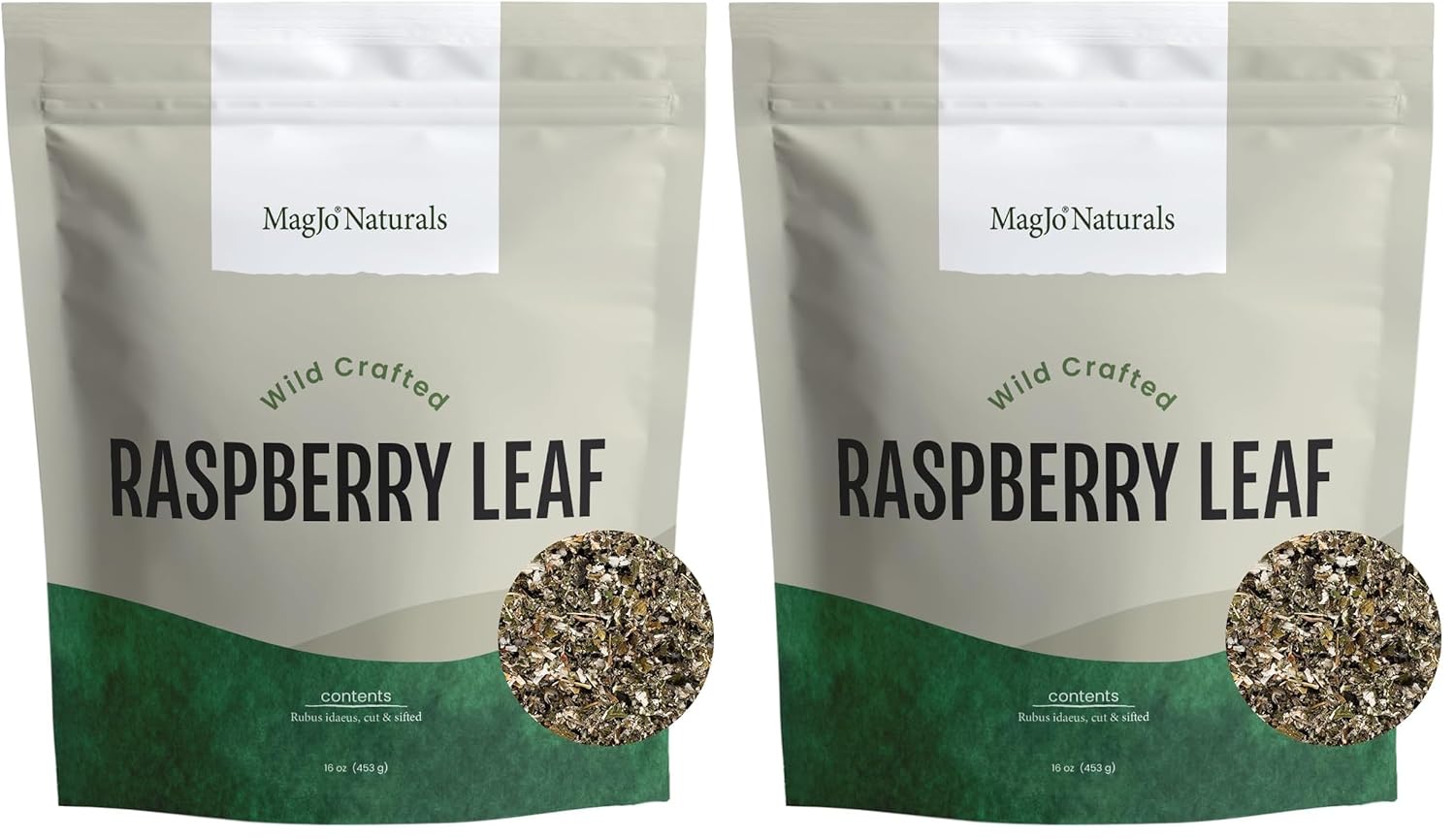 MagJo Naturals, Red Raspberry Leaf (16 Oz) Dried leaves, Wild-Harvest, herbal tea, Cut & Sifted, Packaged in USA, resealable bag (Pack of 2)