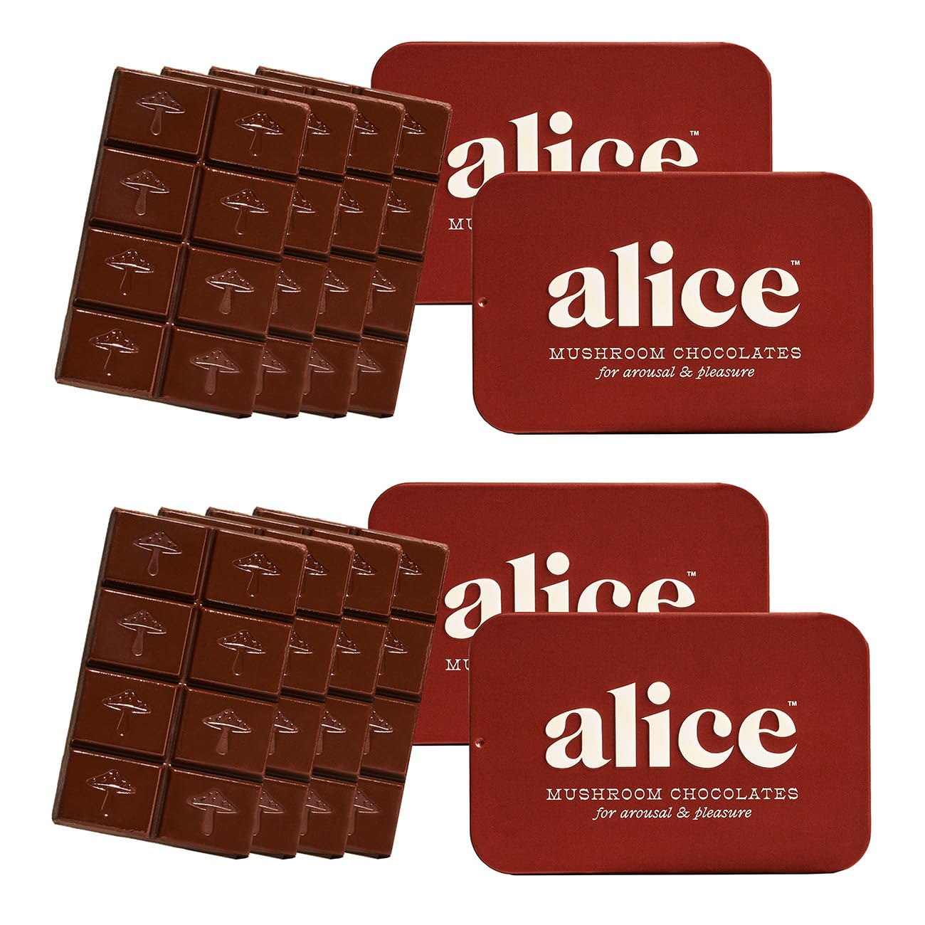 Alice Mushrooms Happy Ending 4-Pack | Sensual Mushroom Chocolates | Improves Mood, Performance, Vitality, Energy and Engagement | Cordyceps, Ashwaganda, Cayenne, Cinnamon