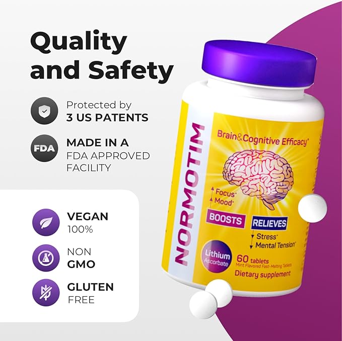 Brain Supplement for Memory & Focus – Lithium Ascorbate 5mg (Alternative to Lithium Orotate 5mg) – Brain Health, Mood & Stress Support – 60 Fast-Melt Tablets
