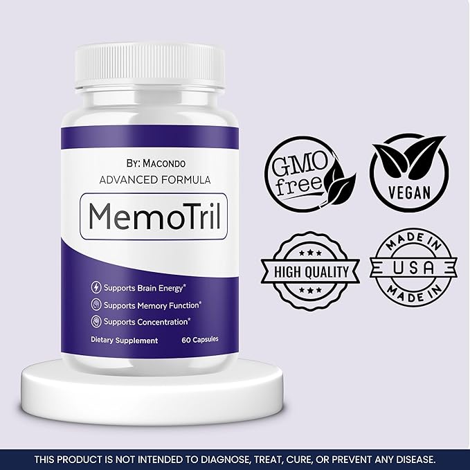 (2 Pack) Memotril Capsules - Official Memo Tril Advanced Brain Health Supplement Support, All Natural Formula Vitamins for Overall Health & Wellness - 120 Capsules for 2 Months