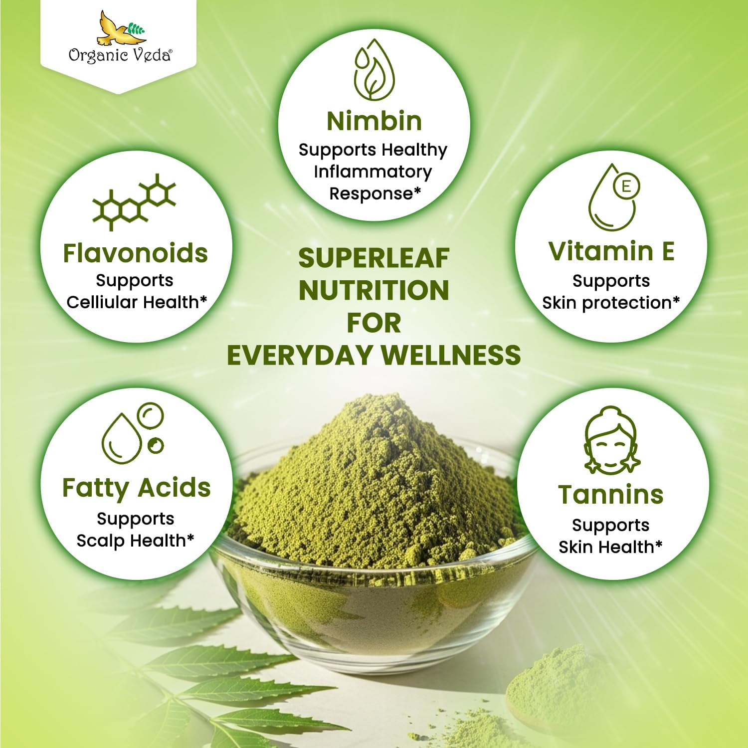 Organic Veda Neem Leaf Powder - Gentle Dried Organic Neem Leaves Powder - Herbal Supplement for Skin, Gut Cleanse & Immune Support - Non-GMO, Gluten-Free, Vegan – 4 oz