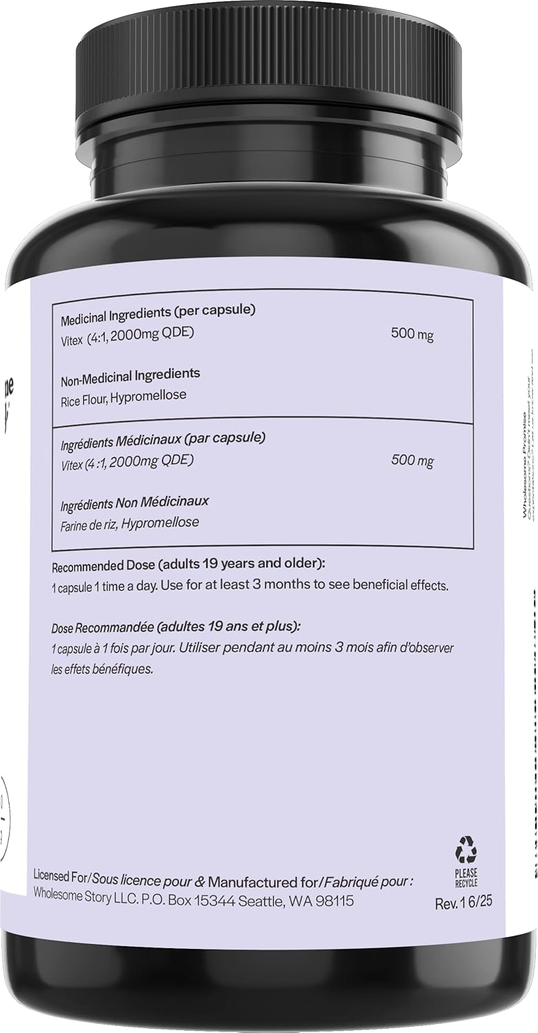Wholesome Story Organic Vitex Chasteberry Supplement for Women | Hormone Balance, Fertility Support & Period Regulation | Vitex Berry Agnus Castus Extract | 120 Capsules | Chaste Tree Berry