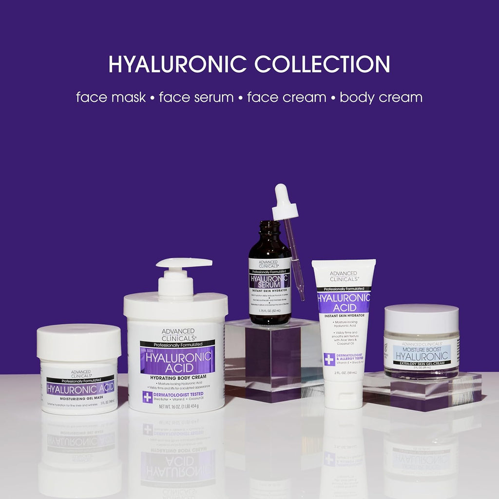 Advanced Clinicals Hyaluronic Acid Serum For Face | Moisturizing Facial Skin Care Products | Hydrating Serum For Face Helps Improve Look Of Wrinkles, Fine Lines, & Uneven Dry Skin Texture, 1.75 Fl Oz