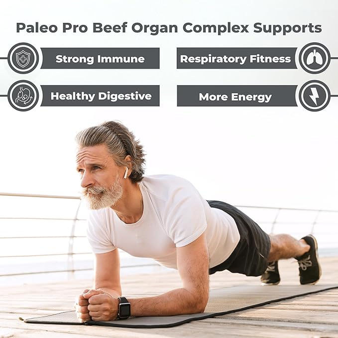 Paleo Pro O.G. Blend Premium Beef Organs Capsules, Kidney, Heart, Liver, Spleen and Pancreas from Grass Fed & Pastured Cows, Dietary Supplement, No GMO, 180 Capsules (Beef Organ Complex)