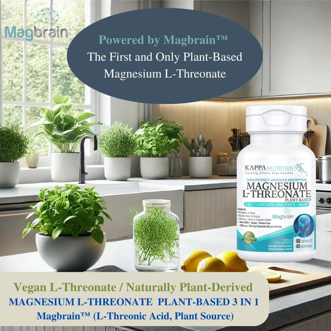 Kappa Nutrition Magbrain™ Magnesium L-Threonate Plant-Based, 420mg Elemental Magnesium (3 Capsules) from 2,253mg, 90 Vegan Capsules, Brain, Sleep & Muscle Support.