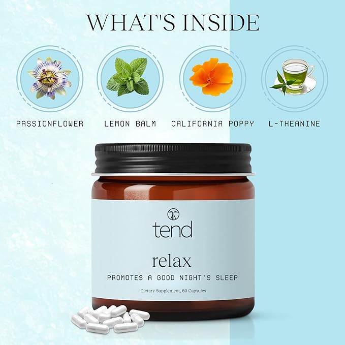 Tend Relax Sleep Support Dietary Supplement, Natural Sleep Aid, 60 Count