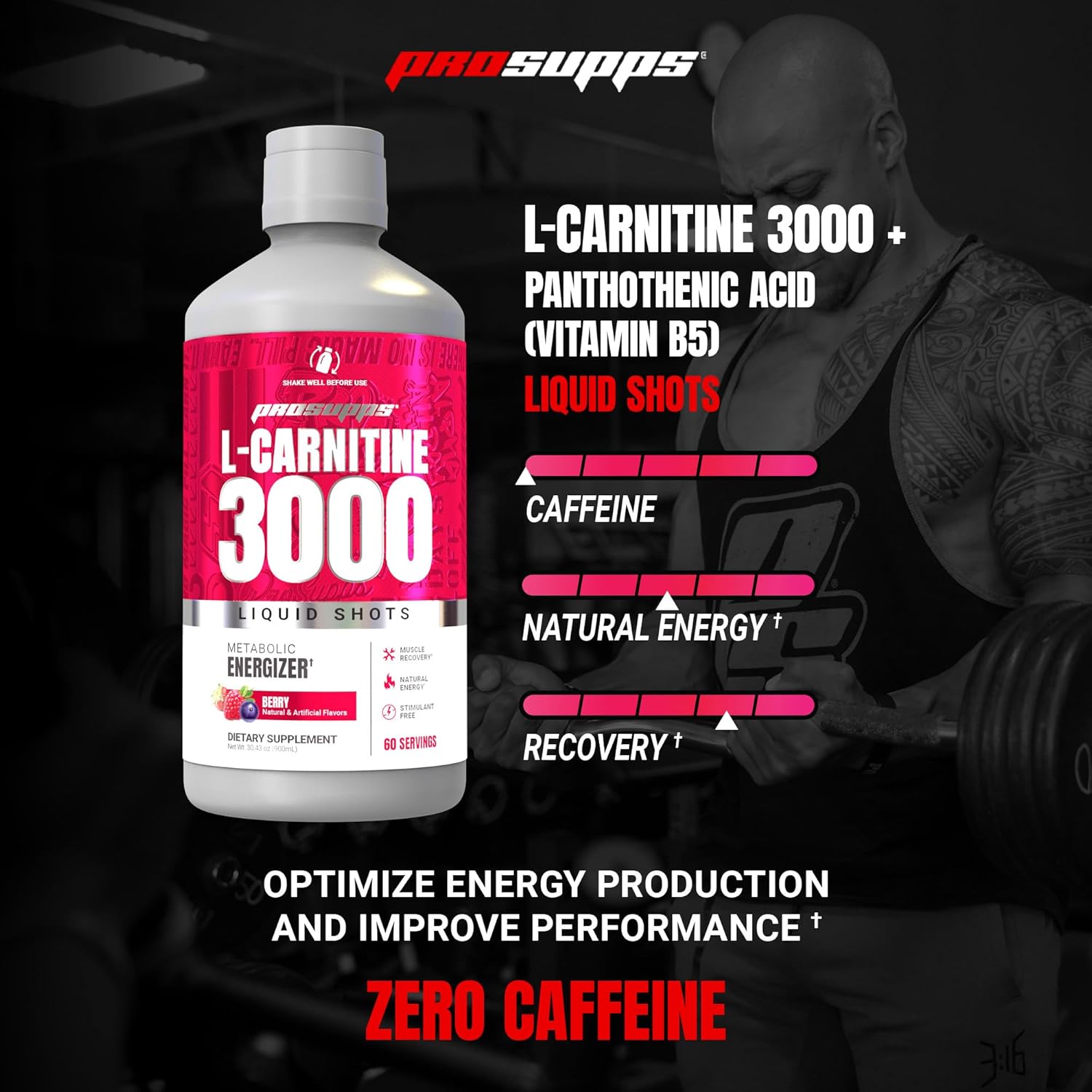 PROSUPPS L-Carnitine Liquid 3000, Stimulant-Free Liquid Shots for Men & Women - Clean Workout Drink for Energy, Performance & Muscle Recovery - No Sugar, No Carbs - 60 Servings, Berry