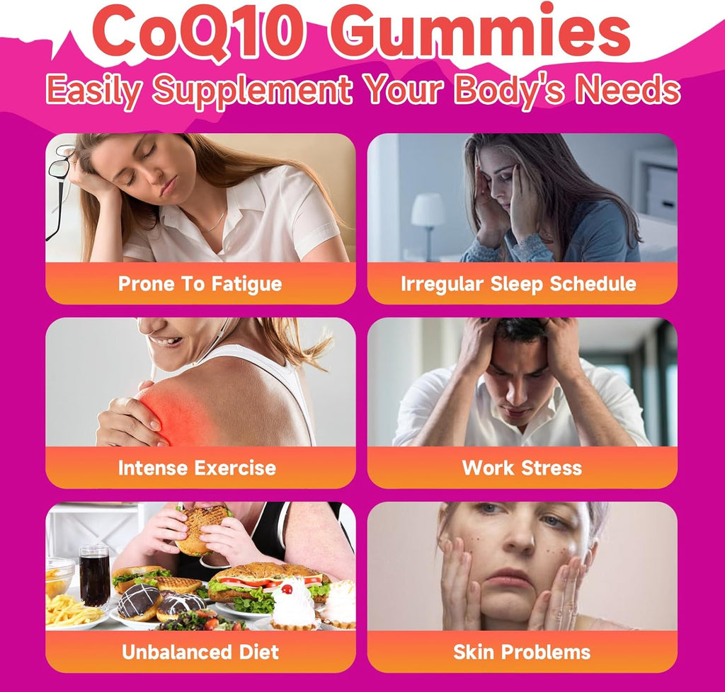 2 Pack CoQ10 Gummies 250mg, Plus Omega-3, Vitamin B3 & Zinc, Magnesium - High Absorption Coenzyme Q10 Supplements for Heart Health, Cellular Energy, & Antioxidant Support, 120 Count
