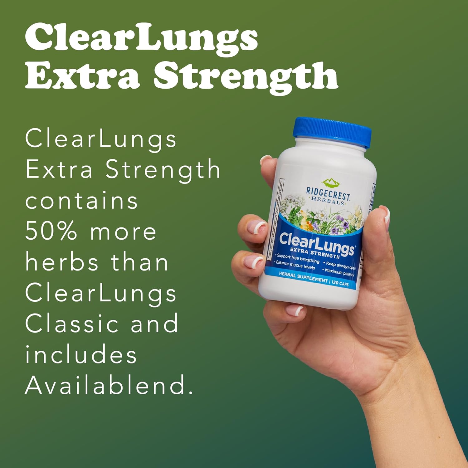 RidgeCrest Herbals ClearLungs Extra Strength, Natural Lung, Nasal Health Formula, Bronchial, Respiratory, Sinus, Mucus Support (120 Caps, 60 Serv)