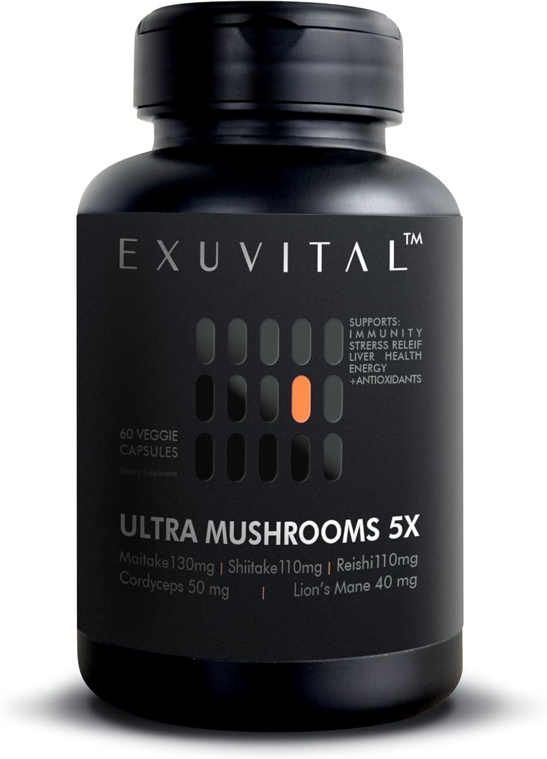 5 Mushroom Blend Supplement – with Reishi, Lions Mane, Maitake, Shiitake & Cordyceps – Natural Energy, Stress Relief & Immune Support – Nootropic Vegan Capsules – 60 Count - 2 Months Supply