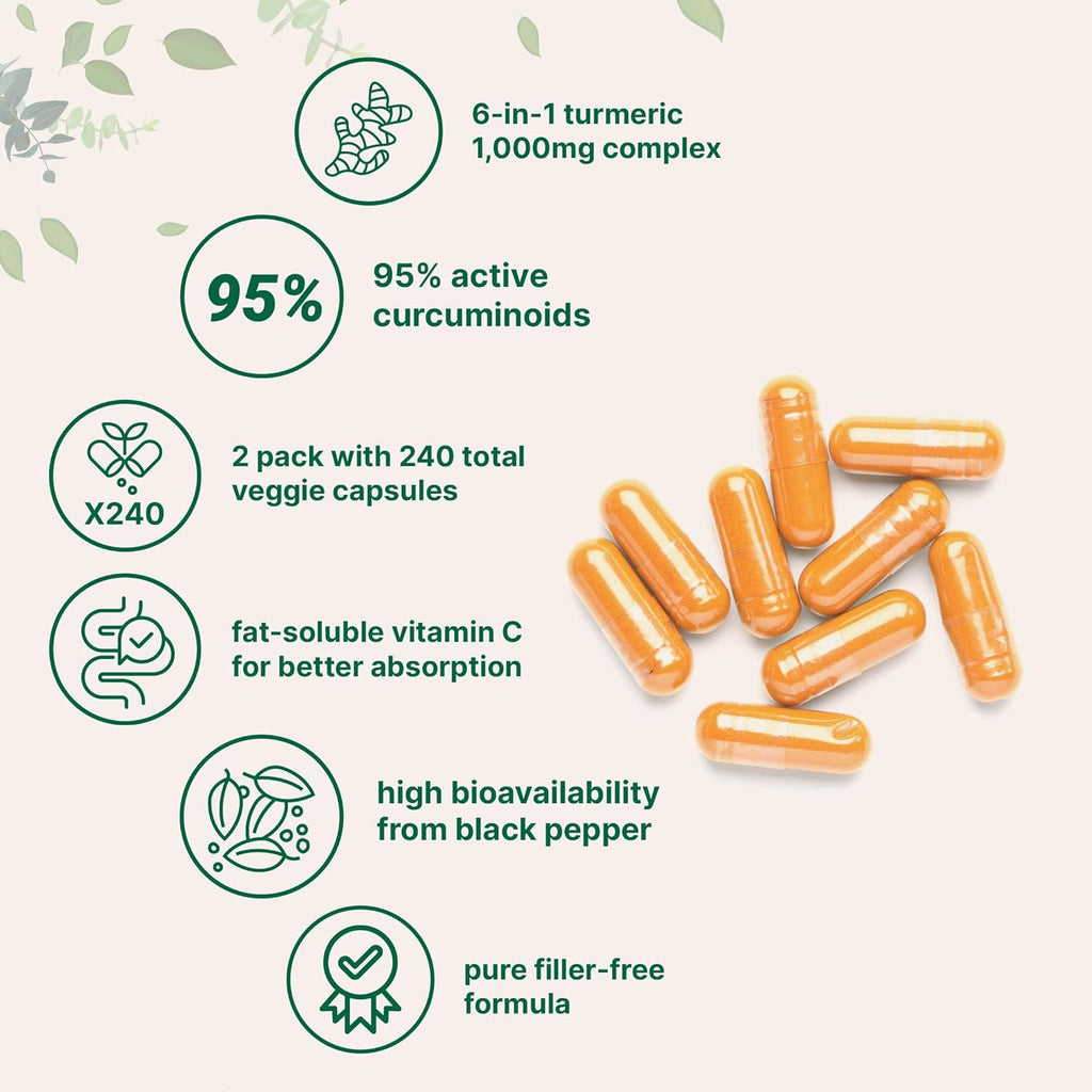 Micro Ingredients Turmeric Curcumin Supplement 1,000mg, 240 Veggie Capsules | 95% Curcuminoids with Bee Propolis, MCT Oil, Vitamin C & Black Pepper | Enhanced Absorption | Vegan, Non-GMO, Filler Free