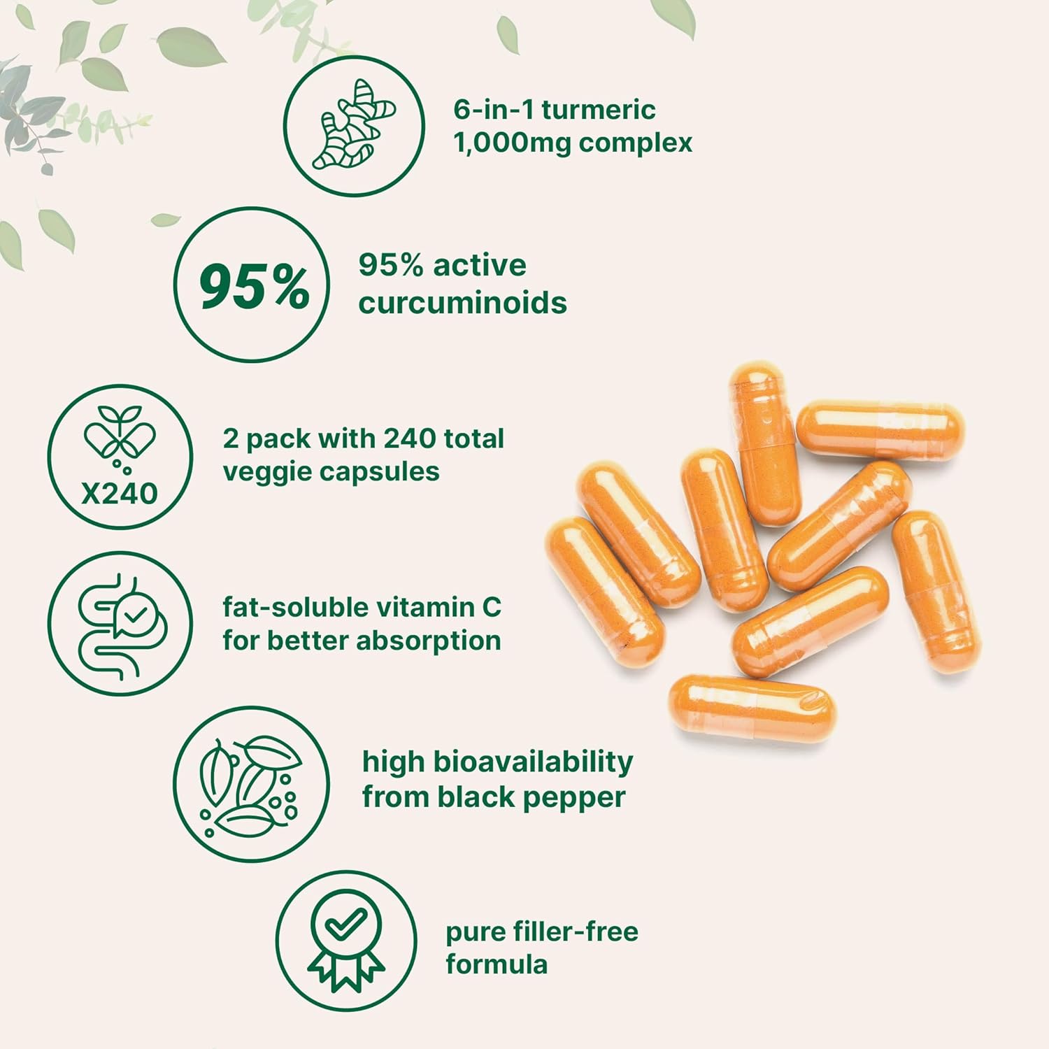 Micro Ingredients Turmeric Curcumin Supplement 1,000mg, 240 Veggie Capsules | 95% Curcuminoids with Bee Propolis, MCT Oil, Vitamin C & Black Pepper | Enhanced Absorption | Vegan, Non-GMO, Filler Free