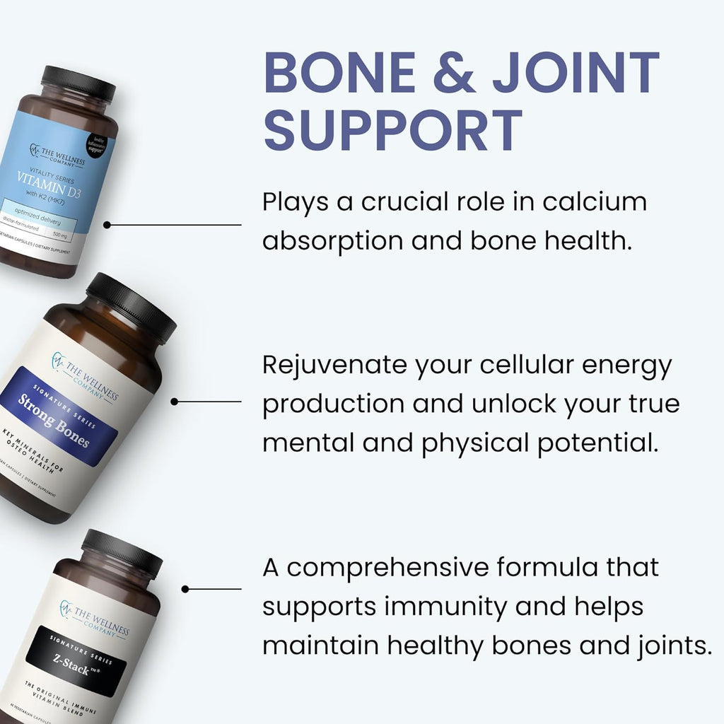 The Wellness Company Strong Bones | 60 Capsules (1-Month Supply) | Made with Key Minerals to Help Build Bone Strength | Non-GMO, Vegan, Gluten Free | for Supporting Bone Strength and Health