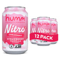 Humm Nitro Kombucha Strawberry Vanilla, Creamy Smooth Probiotic Drink with L-Theanine, Non-GMO, Vegan, Gluten Free, 12 fl oz (Pack of 12)