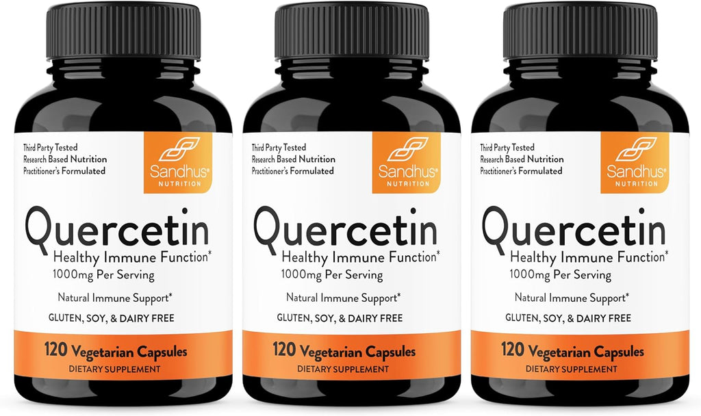 Sandhu's Quercetin Vegetarian Capsules Supplements 120 Count (Pack of 3) | Bioflavonoids for Immune Support & Respiratory Health, Seasonal Allergy Support | Quercitin for Men and Women
