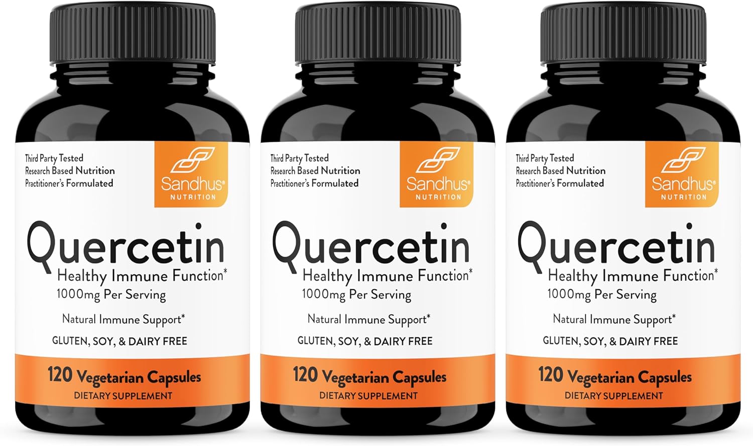 Sandhu's Quercetin Vegetarian Capsules Supplements 120 Count (Pack of 3) | Bioflavonoids for Immune Support & Respiratory Health, Seasonal Allergy Support | Quercitin for Men and Women