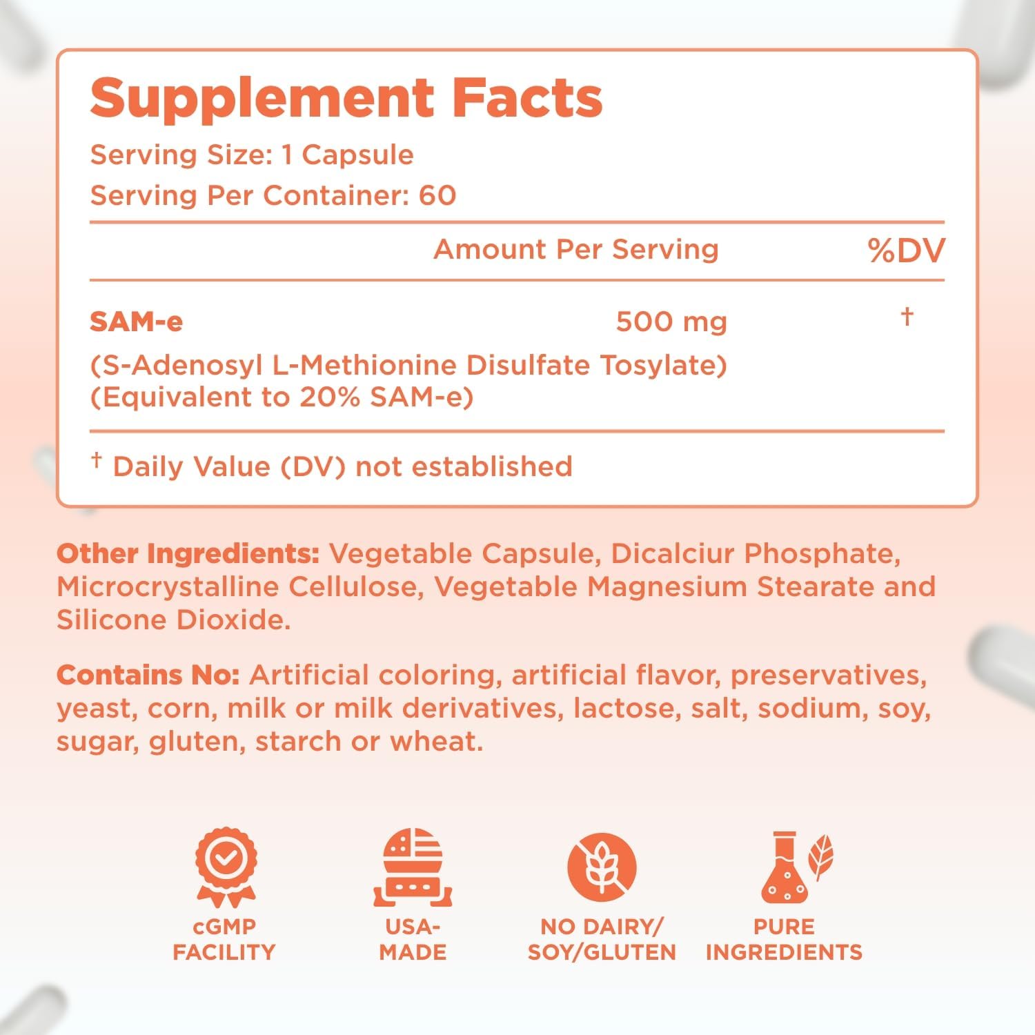 Bioactive SAM-e 500mg - High Strength SAM-e Supplement with Biologically Active S,S Form for Liver and Mood Support - Vegan Non-GMO Preservative Free - Made in The US (60 Servings)