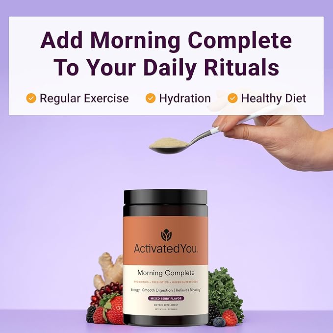 ACTIVATEDYOU Morning Complete Super Greens Powder Drink Mix - Gut Health Boost with Prebiotics, Probiotics, & Antioxidants - 10 Billion CFUs, Mixed Berry Flavor - Greens Superfood Powder - 3 Pack